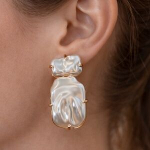 Ettika Faux Pearl Drop Earrings Sculptural Statement Modern Organic Design